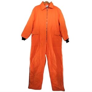 Vtg Coveralls Men XL Orange Hollofil 808 Hunting Workwear 1-Pc USA Made 80s 90s